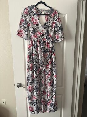 Floral V-Neck Maxi Romper Dress